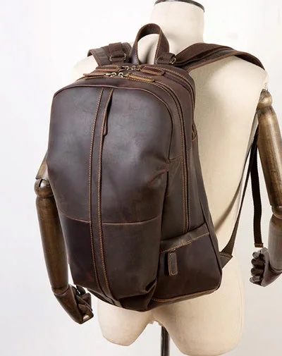 Fashion Brown Mens Leather 15-inch Computer Backpacks Black Travel Backpacks School Backpack for men Fashion Brown Mens Leather 15-inch Computer Backpacks Black Travel Backpacks School Backpack for men