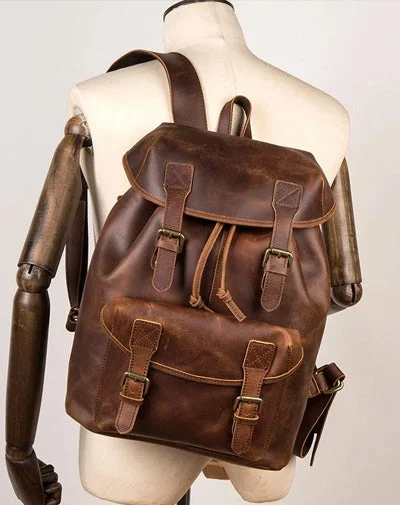 Casual Brown Leather Mens 15 inches Laptop Backpack Travel Backpack Brown School Backpack for Men Casual Brown Leather Mens 15 inches Laptop Backpack Travel Backpack Brown School Backpack for Men
