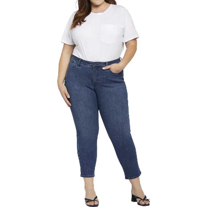 NYDJ Womens Plus Stella Tapered Medium Wash Ankle Jeans