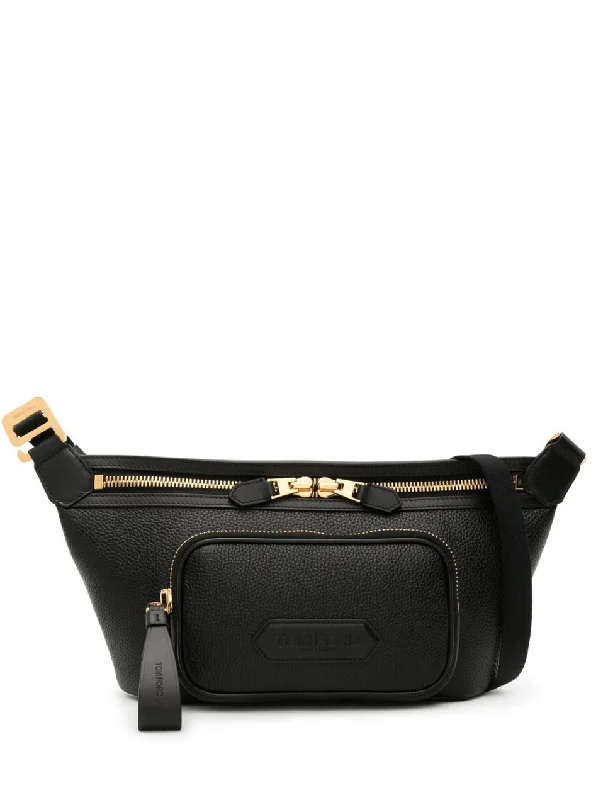Tom Ford Mens Logo-Appliqué Leather Belt Bag in Black
