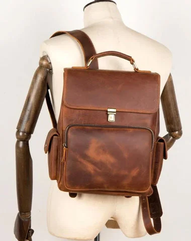 Brown Casual Leather Mens 13 inches School Backpack Travel Backpack Computer Backpack for Men Brown Casual Leather Mens 13 inches School Backpack Travel Backpack Computer Backpack for Men