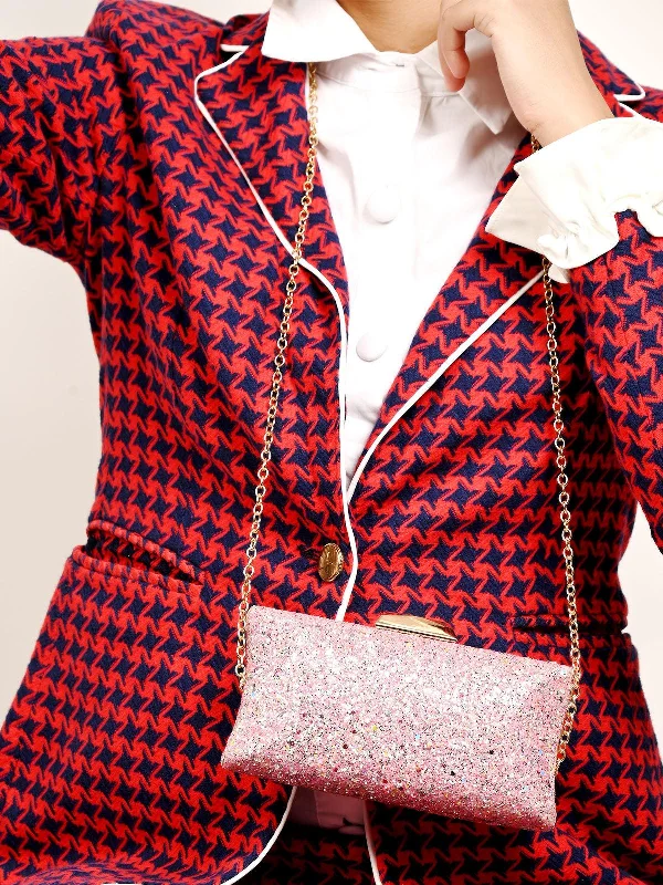 Odette Women Rose Quartz Chic Embellished Boxy Clutch