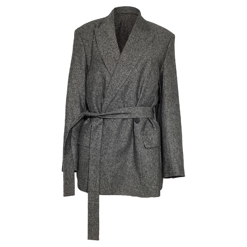 Acne Studios Double Breasted Belted Blazer in Grey Wool