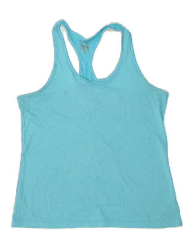 NIKE Womens Dri Fit Vest Top UK 14 Large Blue Polyester