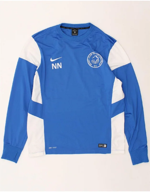 NIKE Mens Graphic Top Long Sleeve Large Blue Colourblock