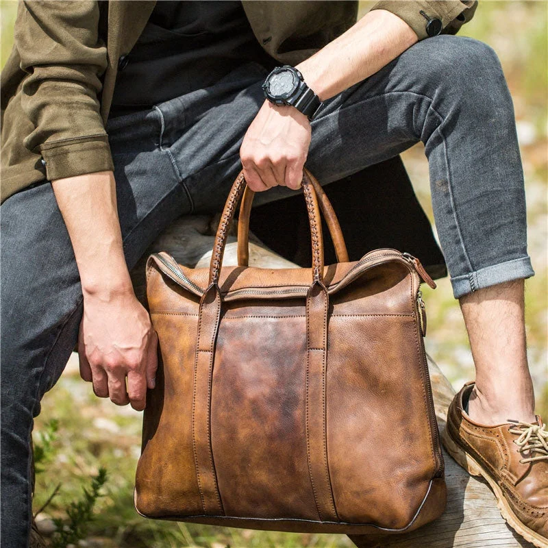 Handmade Genuine Leather Vintage Mens Brown Gray Cool Handbag Briefcase Work Bag Business Bag for men Handmade Genuine Leather Vintage Mens Brown Gray Cool Handbag Briefcase Work Bag Business Bag for men