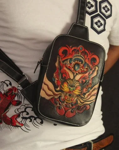 Cool Handmade Tooled Leather Brave Troops Sling Bag Chest Bag One Shoulder Backpack For Men Cool Handmade Tooled Leather Brave Troops Sling Bag Chest Bag One Shoulder Backpack For Men