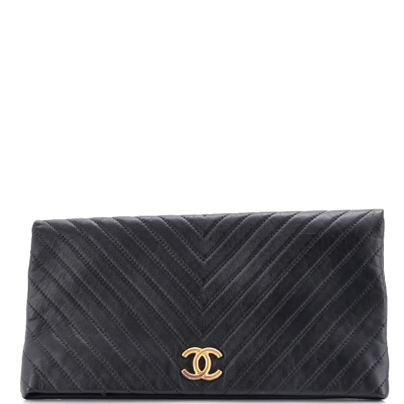CC Foldover Clutch Chevron Lambskin Large