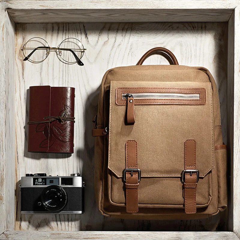 Square Women's Canvas And Leather Backpack Purse Rucksack Bag For Women