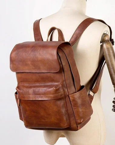 Brown Fashion Mens Leather Large 15inch Laptop Backpacks Black Travel Backpacks School Backpack for men Brown Fashion Mens Leather Large 15inch Laptop Backpacks Black Travel Backpacks School Backpack for men