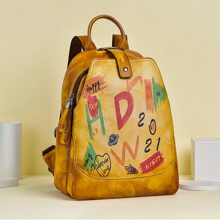 Vintage Womens Leather Backpack Purse Small Leather Rucksack Bag For Women