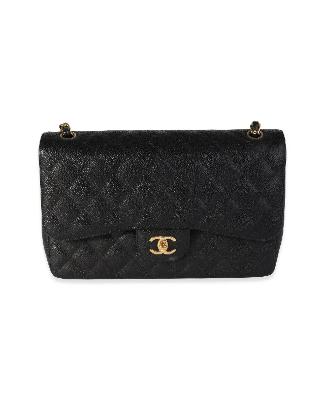 Chanel Black Quilted Caviar Jumbo Classic Double Flap Bag
