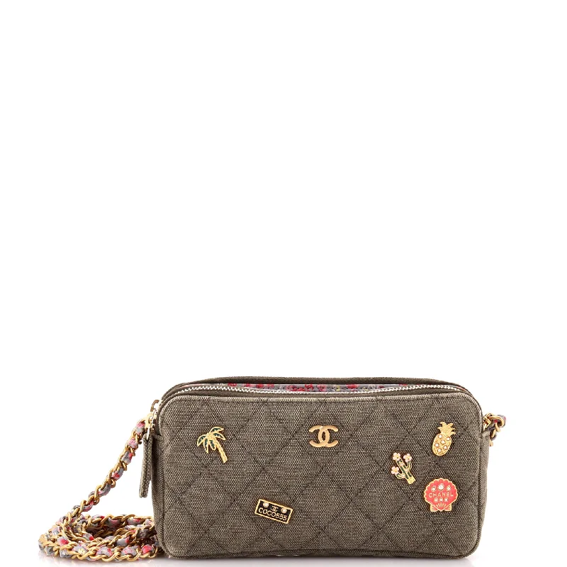 Cuba Charms Double Zip Clutch with Chain Quilted Canvas