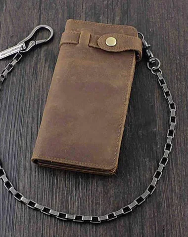 Vintage Brown Leather Men's Long Biker Chain Wallet Brown Badass Bifold Long Wallet with Chain For Men Vintage Brown Leather Men's Long Biker Chain Wallet Brown Badass Bifold Long Wallet with Chain For Men