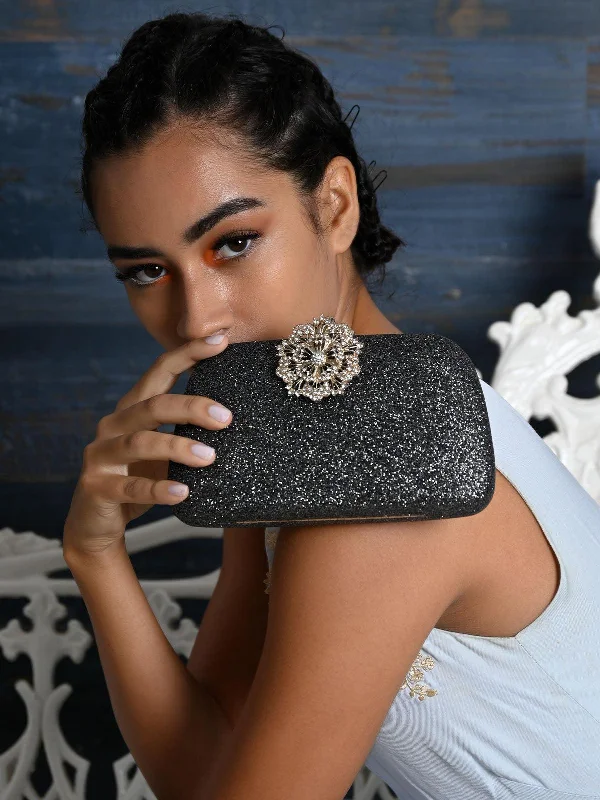 Odette Women Grey Metal Clutch/Sling Bag
