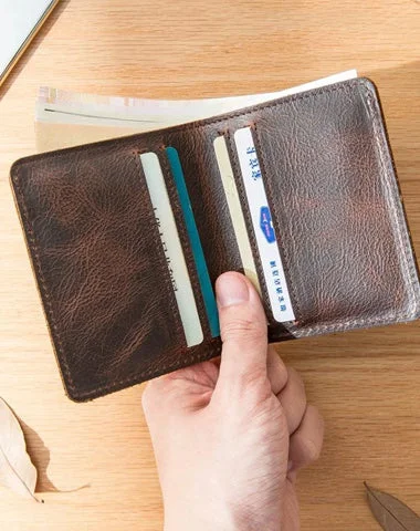 Dark Brown Leather Mens Small Wallets Bifold Vintage billfold Wallet Front Pocket Wallet for Men Dark Brown Leather Mens Small Wallets Bifold Vintage billfold Wallet Front Pocket Wallet for Men