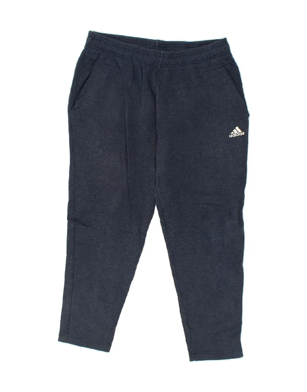 ADIDAS Mens Tracksuit Trousers Large Navy Blue Flecked Cotton