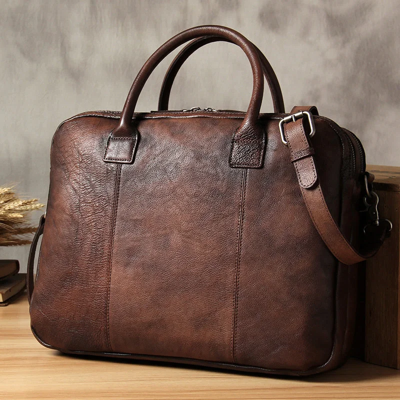 Genuine Leather Mens Vintage Dark Brown Briefcase Shoulder Bag Work Bag Laptop Bag Business Bag for Men Genuine Leather Mens Vintage Dark Brown Briefcase Shoulder Bag Work Bag Laptop Bag Business Bag for Men