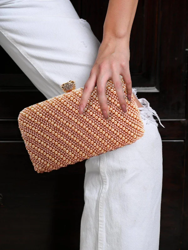 Odette Women Rose Gold Pearl Clutch Bag