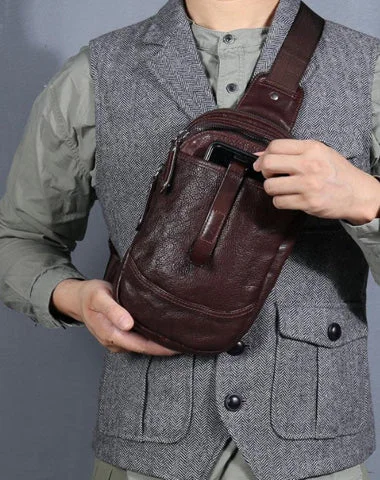 Casual Tan Leather Mens Chest Bag Sling Bag Coffee Crossbody Pack One Shoulder Backpack for Men Casual Tan Leather Mens Chest Bag Sling Bag Coffee Crossbody Pack One Shoulder Backpack for Men