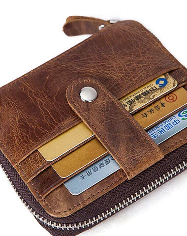 Handmade Genuine Leather Slim Zip Cards Wallet billfold Wallet Coin Purse Bag For Mens Handmade Genuine Leather Slim Zip Cards Wallet billfold Wallet Coin Purse Bag For Mens