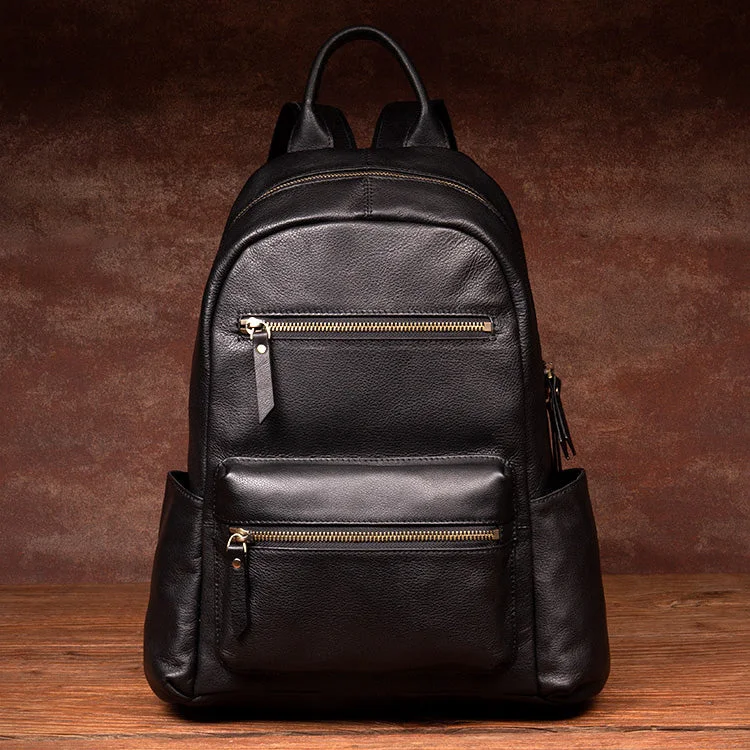 Stylish Ladies Black Genuine Leather Backpack Purse Rucksack For Women