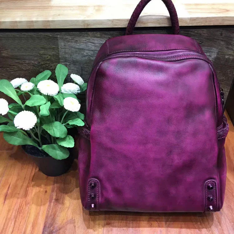 Womens Full Grain Leather Backpack Purse Cool Book Bag For Women