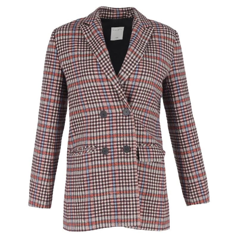 Sandro Paris Plaid Double-Breasted Blazer in Multicolor Wool