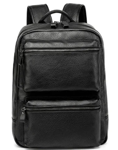 Black Leather Men's 14 inches Computer Backpack Large Travel Backpack Black Large College Backpack For Men Black Leather Men's 14 inches Computer Backpack Large Travel Backpack Black Large College Backpack For Men