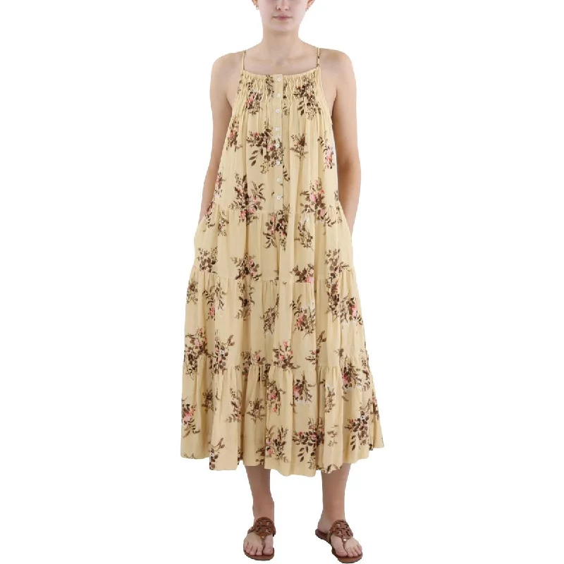 Elie Tahari Womens Linen Blend Tiered Midi Dress