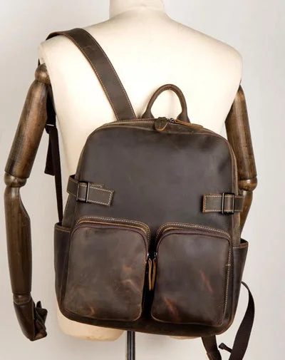 Casual Brown Mens Leather 14-inch Computer Backpacks Coffee Travel Backpack School Backpacks for men Casual Brown Mens Leather 14-inch Computer Backpacks Coffee Travel Backpack School Backpacks for men