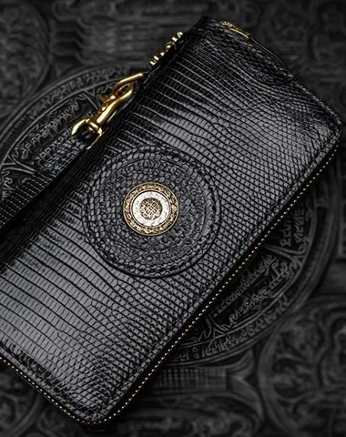 Handmade Leather Black LIZARD SKIN Chain Wallet Mens Biker Wallet Cool Leather Wallet Long Wallets for Men Handmade Leather Black LIZARD SKIN Chain Wallet Mens Biker Wallet Cool Leather Wallet Long Wallets for Men