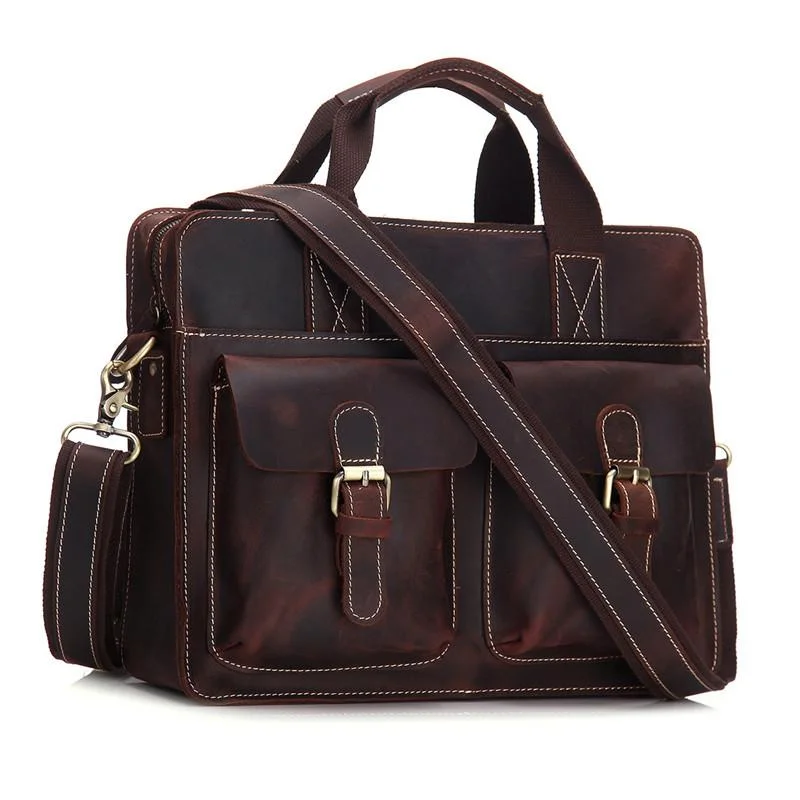 Vintage Mens Leather Briefcase Business Handbag Shoulder Bags For Men