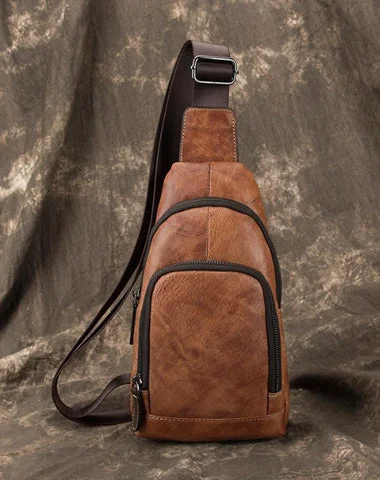 Brown Cool LEATHER MENS Sling Bag One Shoulder Backpack Blue Chest Bag Sports Bag For Men Brown Cool LEATHER MENS Sling Bag One Shoulder Backpack Blue Chest Bag Sports Bag For Men