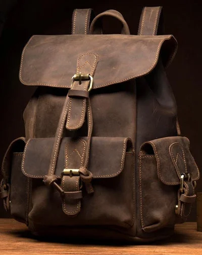 Casual Dark Brown Leather Mens 12 inches Laptop Backpack Leather school Backpack for Men Casual Dark Brown Leather Mens 12 inches Laptop Backpack Leather school Backpack for Men