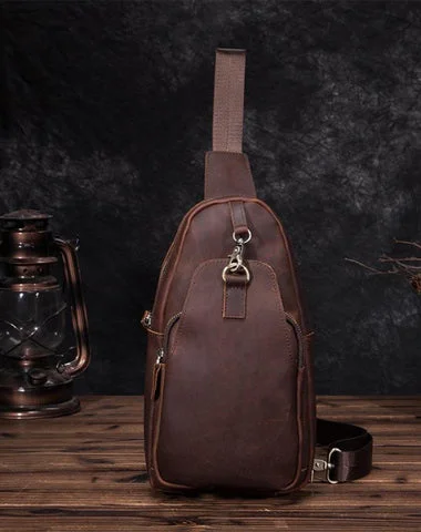 Badass Brown Leather Men's Sling Bag Chest Bag Vintage One shoulder Backpack For Men Badass Brown Leather Men's Sling Bag Chest Bag Vintage One shoulder Backpack For Men