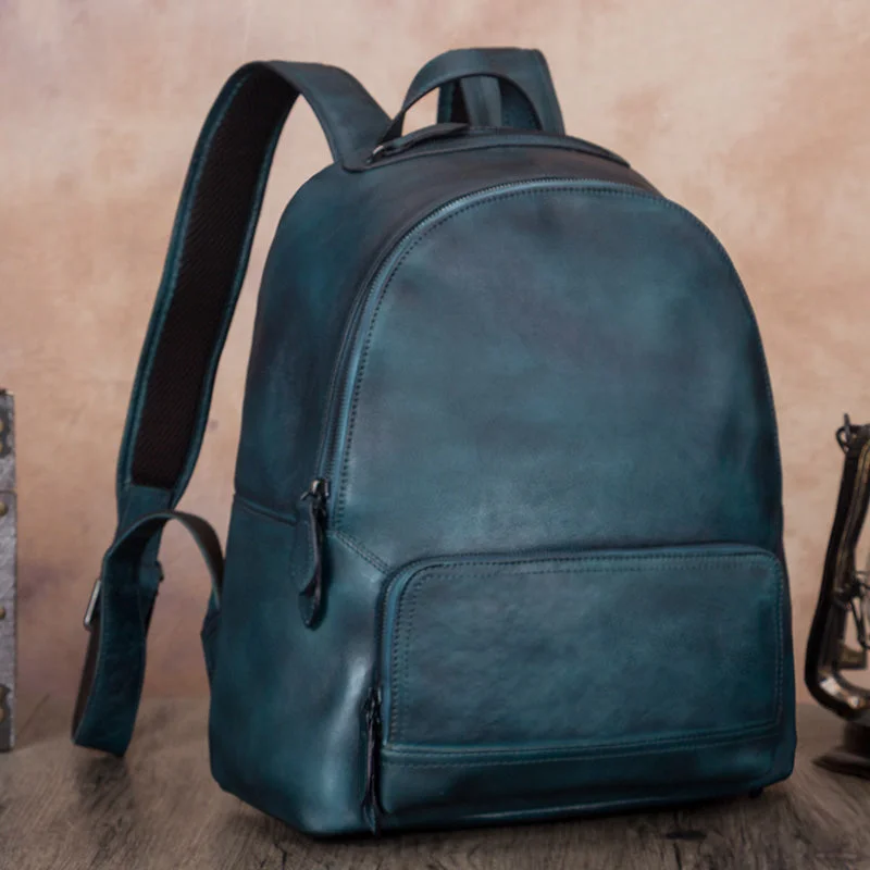 Handmade Womens Blue Leather Backpack Purse School Bags for Women