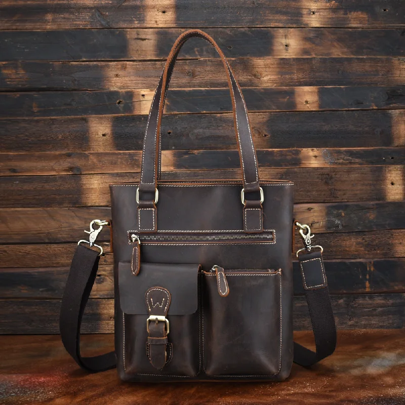 Cool Black Coffee Leather Tote Work Bag Handbag Briefcase Shoulder Bag For Men