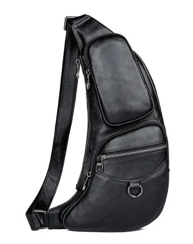 Badass Black Leather Men's Sling Bag Chest Bag One shoulder Backpack Chest Bag For Men Badass Black Leather Men's Sling Bag Chest Bag One shoulder Backpack Chest Bag For Men