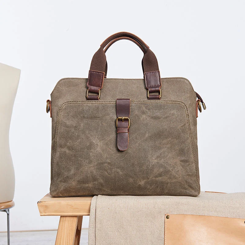 Mens Gray Canvas Briefcase Handbag Work Bag Business Bag for Men