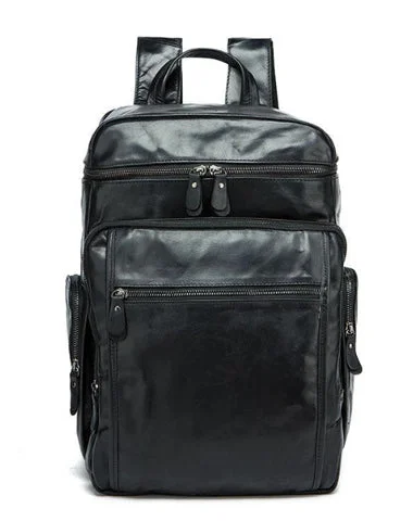 Cool Black Mens Leather 15 inches Large School Laptop Backpack Dark Brown Travel Backpack for Men Cool Black Mens Leather 15 inches Large School Laptop Backpack Dark Brown Travel Backpack for Men