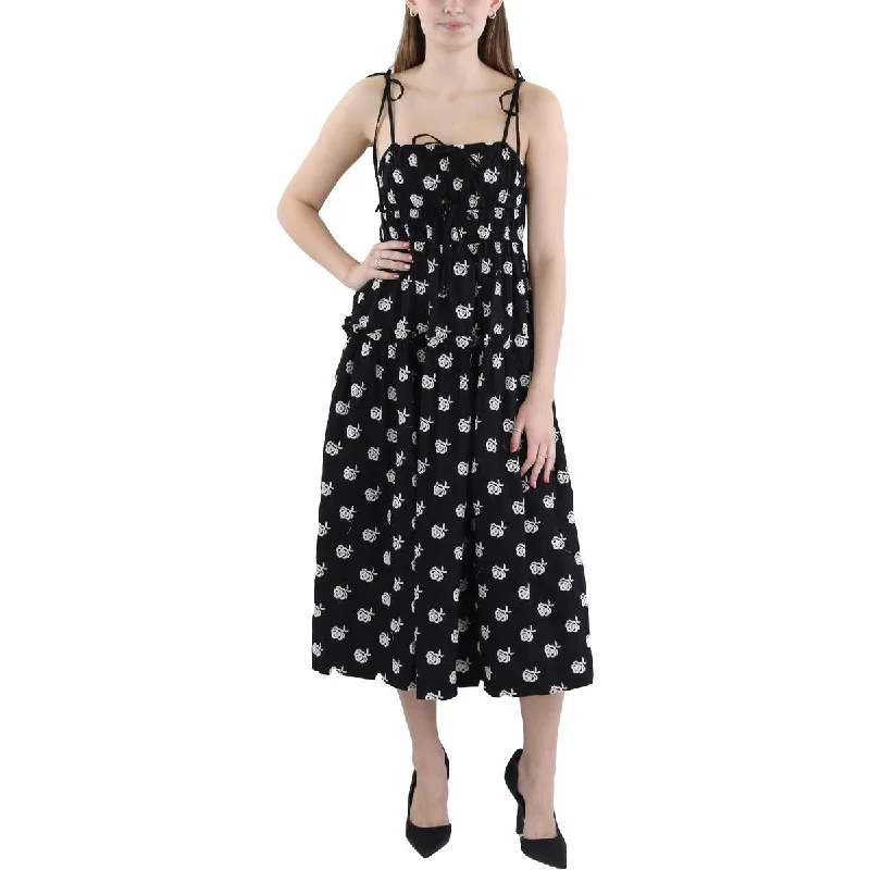 En Saison Womens Smocked Embroidered Midi Dress