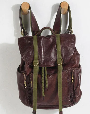 Genuine Leather Mens Cool Backpack Large Coffee Travel Backpack Hiking Backpack for men Genuine Leather Mens Cool Backpack Large Coffee Travel Backpack Hiking Backpack for men