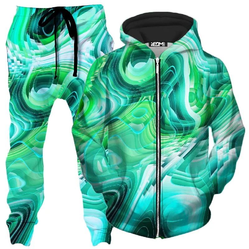 Green Schism Zip-Up Hoodie and Joggers Combo