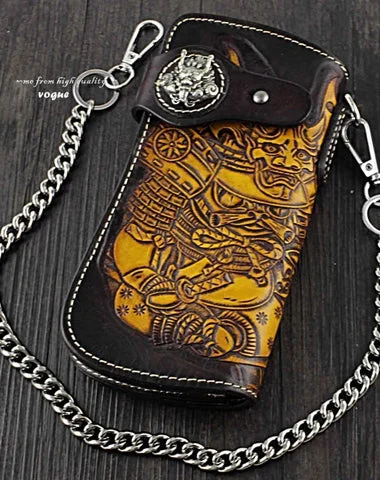 Japanese Ghost Tooled Leather Men's Biker Wallet Chain Wallet Long Wallet with Chain For Men Japanese Ghost Tooled Leather Men's Biker Wallet Chain Wallet Long Wallet with Chain For Men