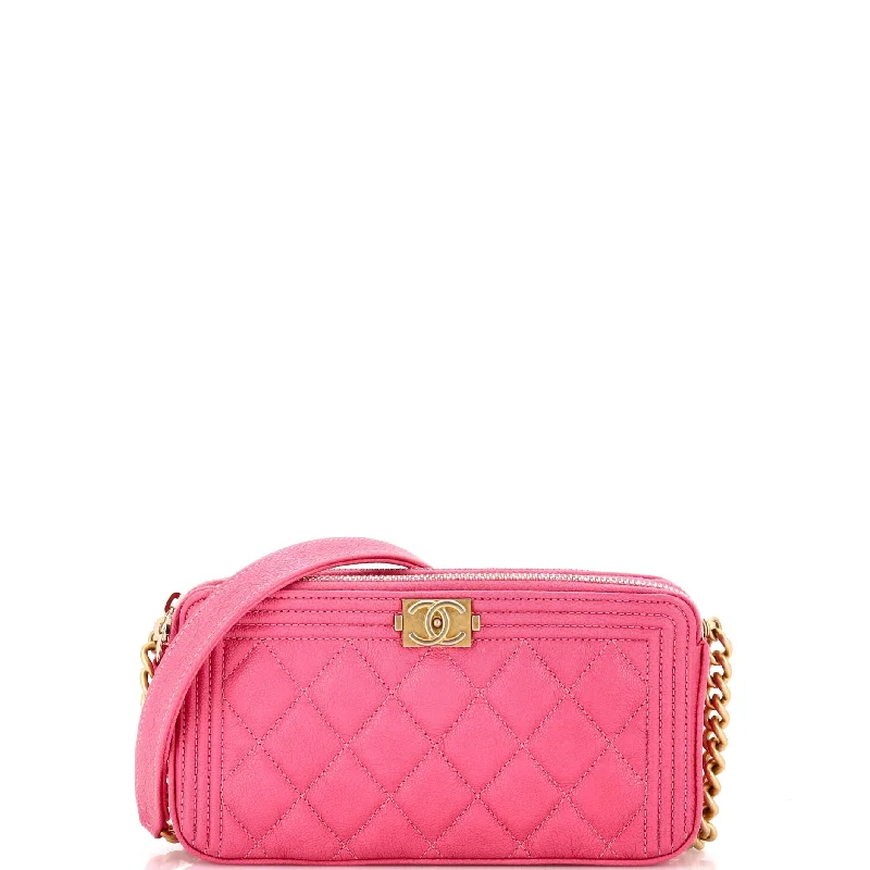 Boy Double Zip Clutch with Chain Quilted Caviar