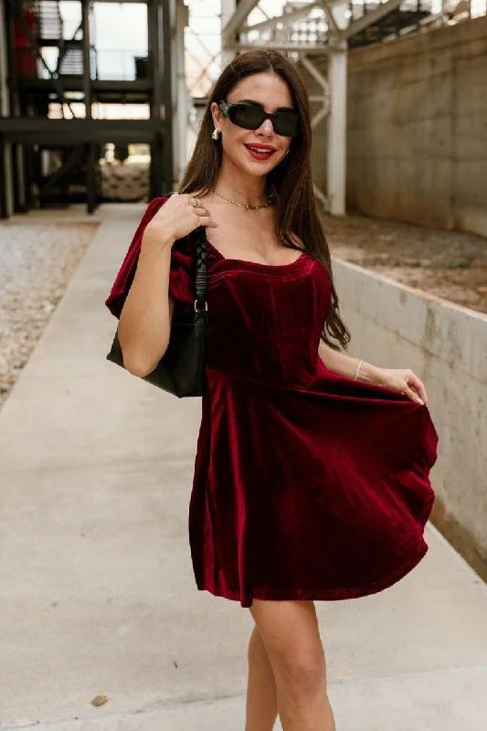 Jordyn Burgundy Velvet MIni Dress