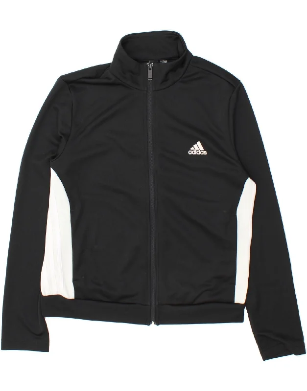 ADIDAS Womens Tracksuit Top Jacket UK 16 Large Black Colourblock Polyester