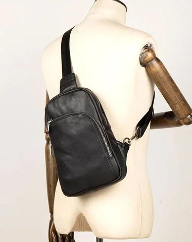 Black Leather Mens Cool Sling Bag Sling Pack Brown ONe Shoulder Backpack Chest Bag for men Black Leather Mens Cool Sling Bag Sling Pack Brown ONe Shoulder Backpack Chest Bag for men