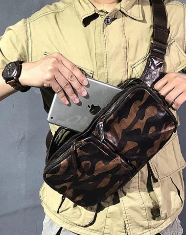 Cool Leather Mens Camouflage Chest Bag Sling Bag Crossbody Pack Black One Shoulder Backpack for men Cool Leather Mens Camouflage Chest Bag Sling Bag Crossbody Pack Black One Shoulder Backpack for men